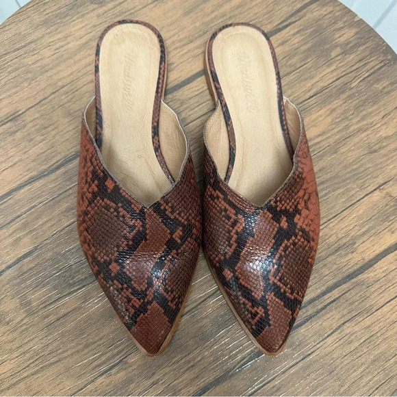 Madewell Mules 8 The Emilia Mule in Snake Embossed Leather Slip On Brown Slides - Picture 2 of 14